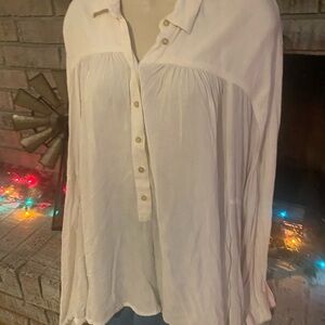 Free People Cream Button-Down Shirt Boxy, oversized
